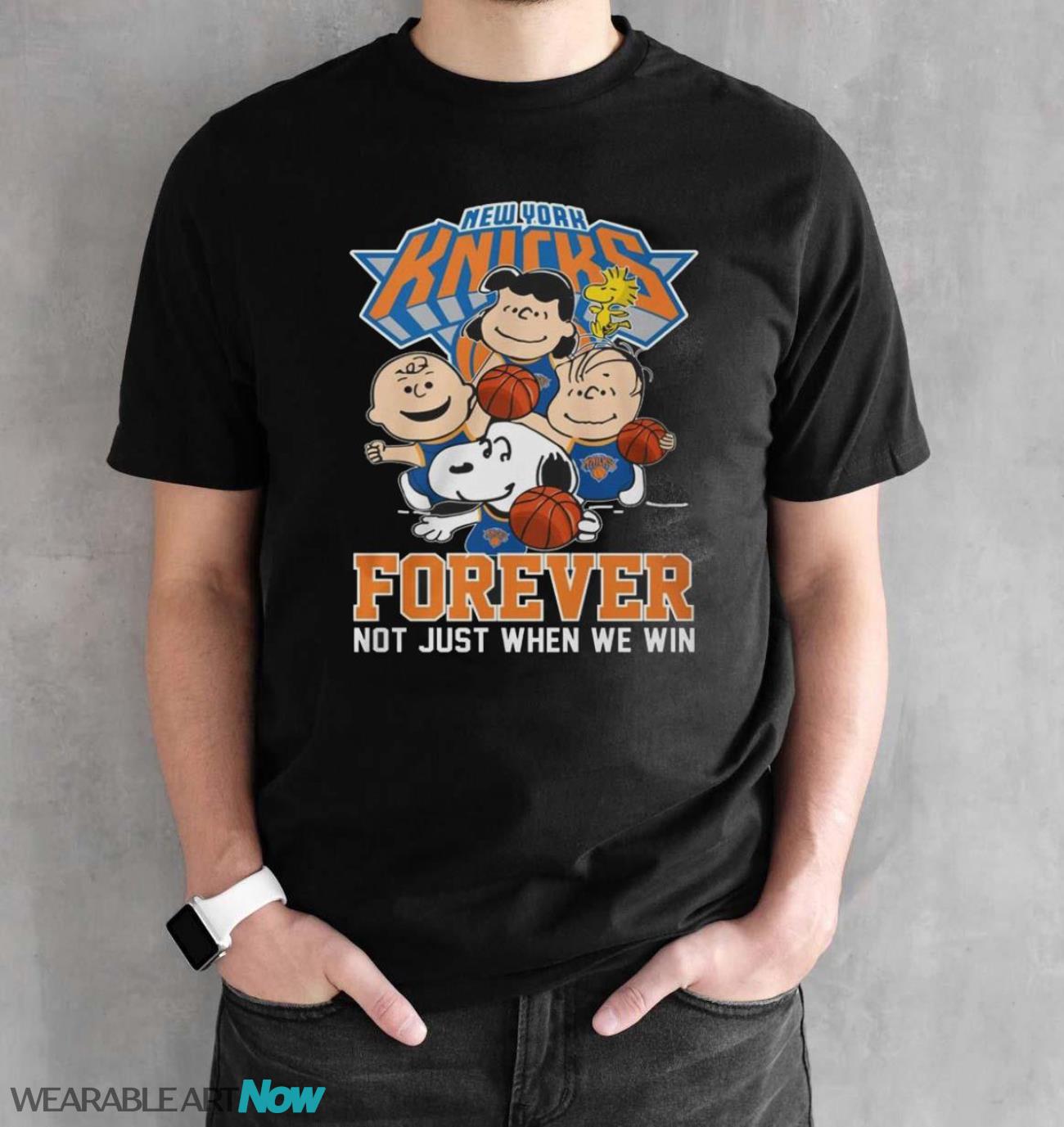 New York Knicks Snoopy Peanuts T Shirt, Forever Not Just When We Win Knicks Shirt - Black Unisex T-Shirt