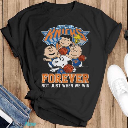 New York Knicks Snoopy Peanuts T Shirt, Forever Not Just When We Win Knicks Shirt - Black T-Shirt