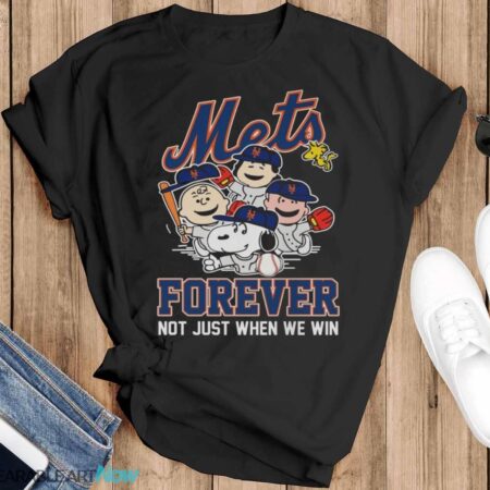 New York Mets Snoopy Peanuts T Shirt, MLB Mets Forever Not Just When We Win Shirt - Black T-Shirt