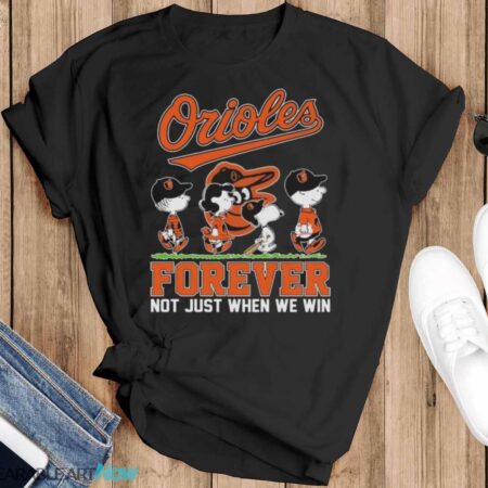 Peanuts Characters Abbey Road Baltimore Orioles Forever Not Just When We Win Shirt - Black T-Shirt