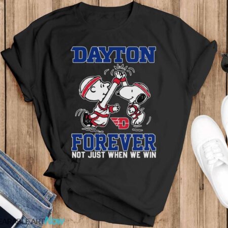 Peanuts Snoopy And Charlie Brown Dayton Flyers High Five Forever Not Just When We Win Shirt - Black T-Shirt