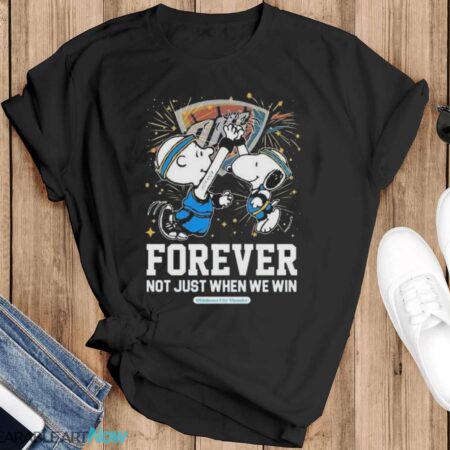 Peanuts Snoopy And Charlie Brown High Five Oklahoma City Thunder Forever Not Just When We Win 2024 Shirt - Black T-Shirt