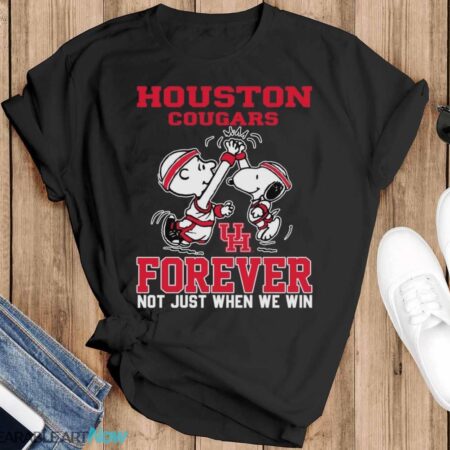 Peanuts Snoopy And Charlie Brown Houston Cougars High Five Forever Not Just When We Win Shirt - Black T-Shirt