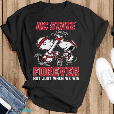 Peanuts Snoopy And Charlie Brown NC State High Five Forever Not Just When We Win Shirt - Black T-Shirt