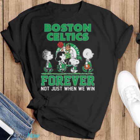 Peanuts Snoopy And Friends Boston Celtics 2024 NBA Finals Champions Forever Not Just When We Win Shirt - Black T-Shirt