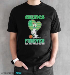 Snoopy Hug Boston Celtics Forever Not Just When We Win Shirt - Black Unisex T-Shirt