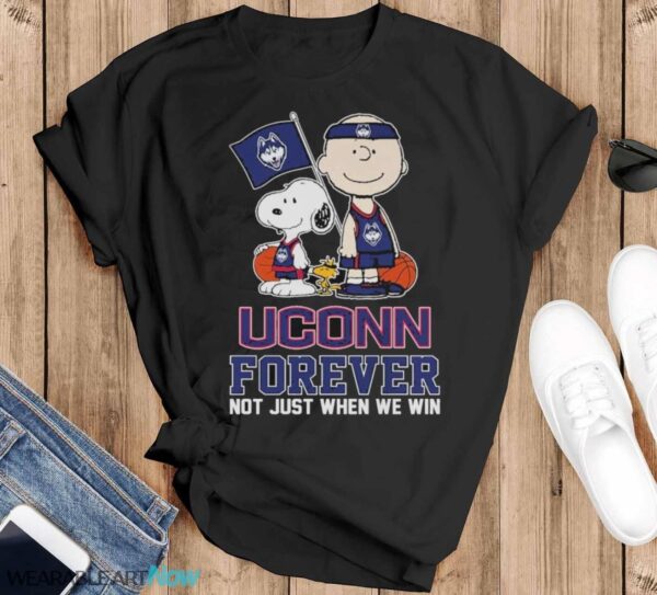 The Peanuts Snoopy And Charlie Brown Uconn Basketball Forever Not Just When We Win Shirt - Black T-Shirt