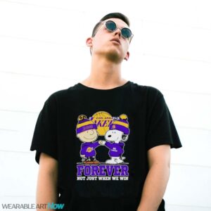 Charlie Brown punch Snoopy Los Angeles Lakers forever not just when we win logo 2024 shirt - G500 Gildan T-Shirt