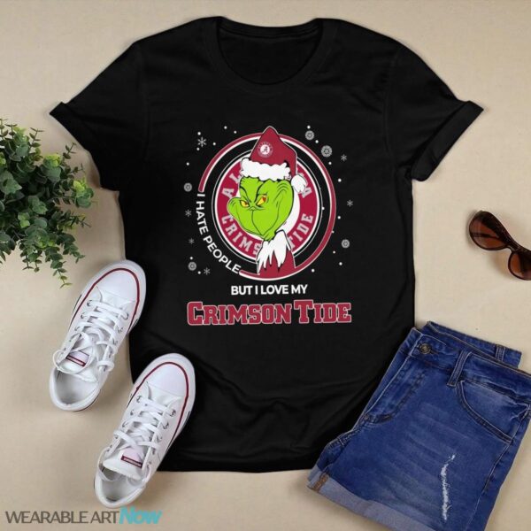 Christmas Grinch Santa I Hate People But I Love My Alabama Crimson Tide T-Shirt Product Photo 1