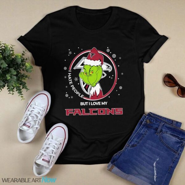 Christmas Grinch Santa I Hate People But I Love My Atlanta Falcons T-Shirt Product Photo 1