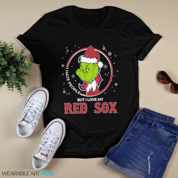 Christmas Grinch Santa I Hate People But I Love My Boston Red Sox T-Shirt Product Photo 1