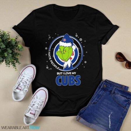 Christmas Grinch Santa I Hate People But I Love My Chicago Cubs T-Shirt Product Photo 1