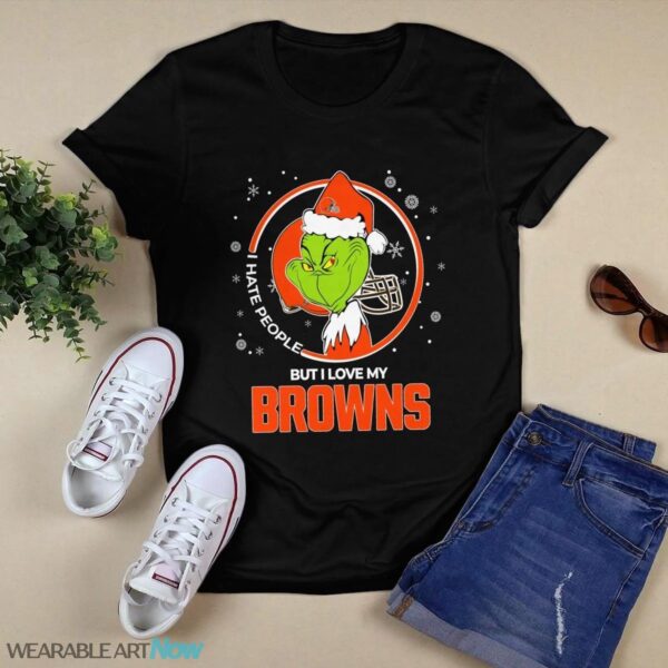 Christmas Grinch Santa I Hate People But I Love My Cleveland Browns T-Shirt Product Photo 1