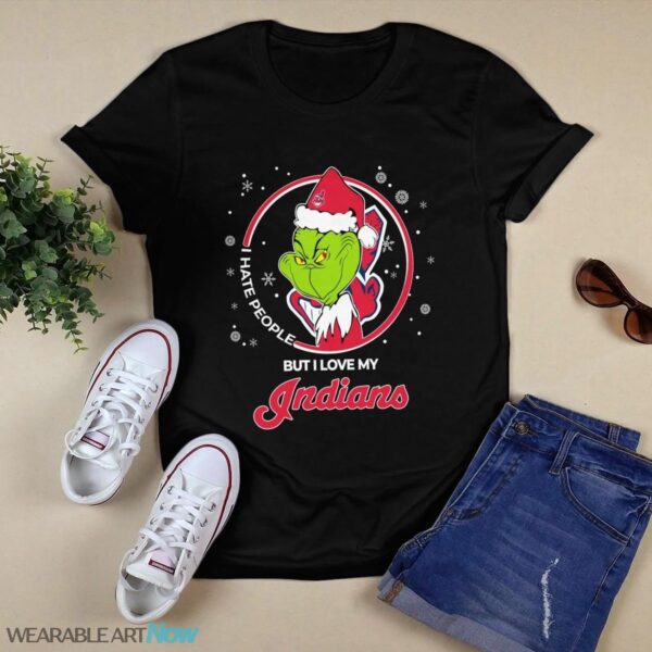 Christmas Grinch Santa I Hate People But I Love My Cleveland Indians T-Shirt Product Photo 1