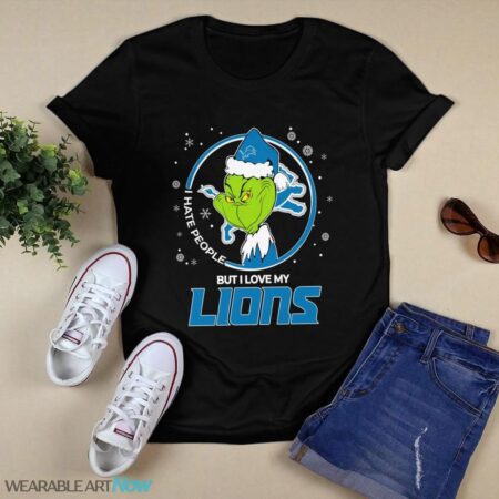 Christmas Grinch Santa I Hate People But I Love My Detroit Lions T-Shirt Product Photo 1