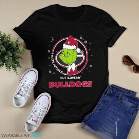 Christmas Grinch Santa I Hate People But I Love My Georgia Bulldogs T-Shirt Product Photo 1