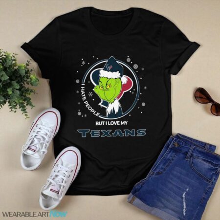 Christmas Grinch Santa I Hate People But I Love My Houston Texans T-Shirt Product Photo 1