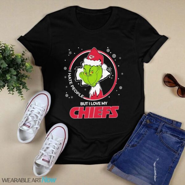 Christmas Grinch Santa I Hate People But I Love My Kansas City Chiefs T-Shirt Product Photo 1