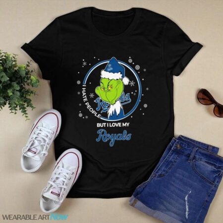 Christmas Grinch Santa I Hate People But I Love My Kansas City Royals T-Shirt Product Photo 1