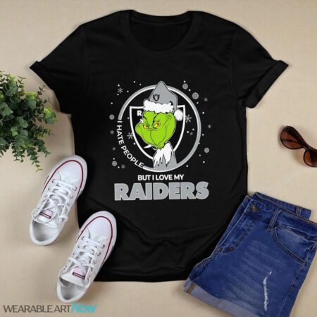 Christmas Grinch Santa I Hate People But I Love My Las Vegas Raiders T-Shirt Product Photo 1