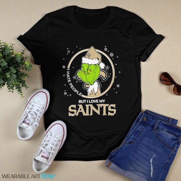 Christmas Grinch Santa I Hate People But I Love My New Orleans Saints T-Shirt Product Photo 1