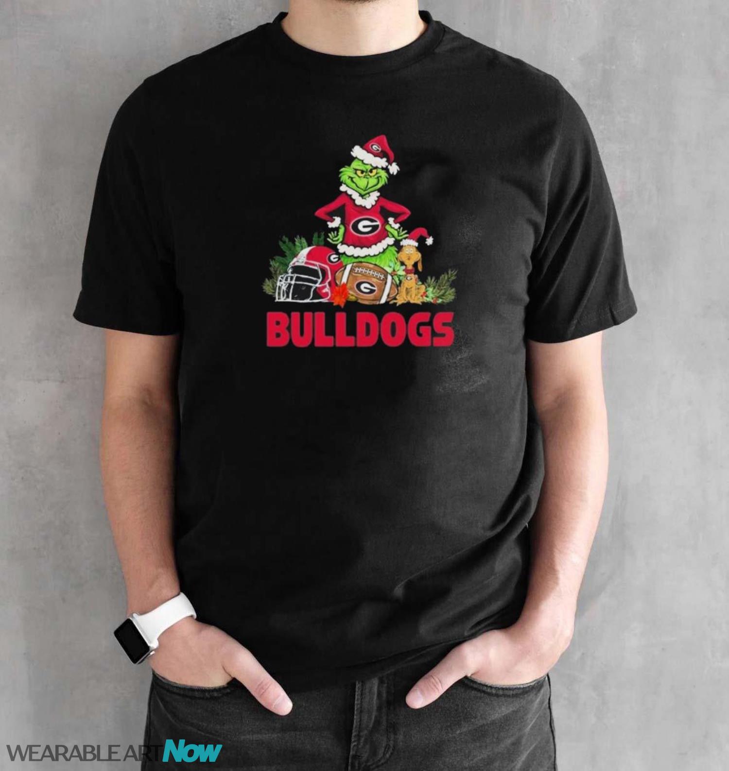 Georgia Bulldogs Santa Grinch And Santa Dog Christmas Shirt - Black Unisex T-Shirt