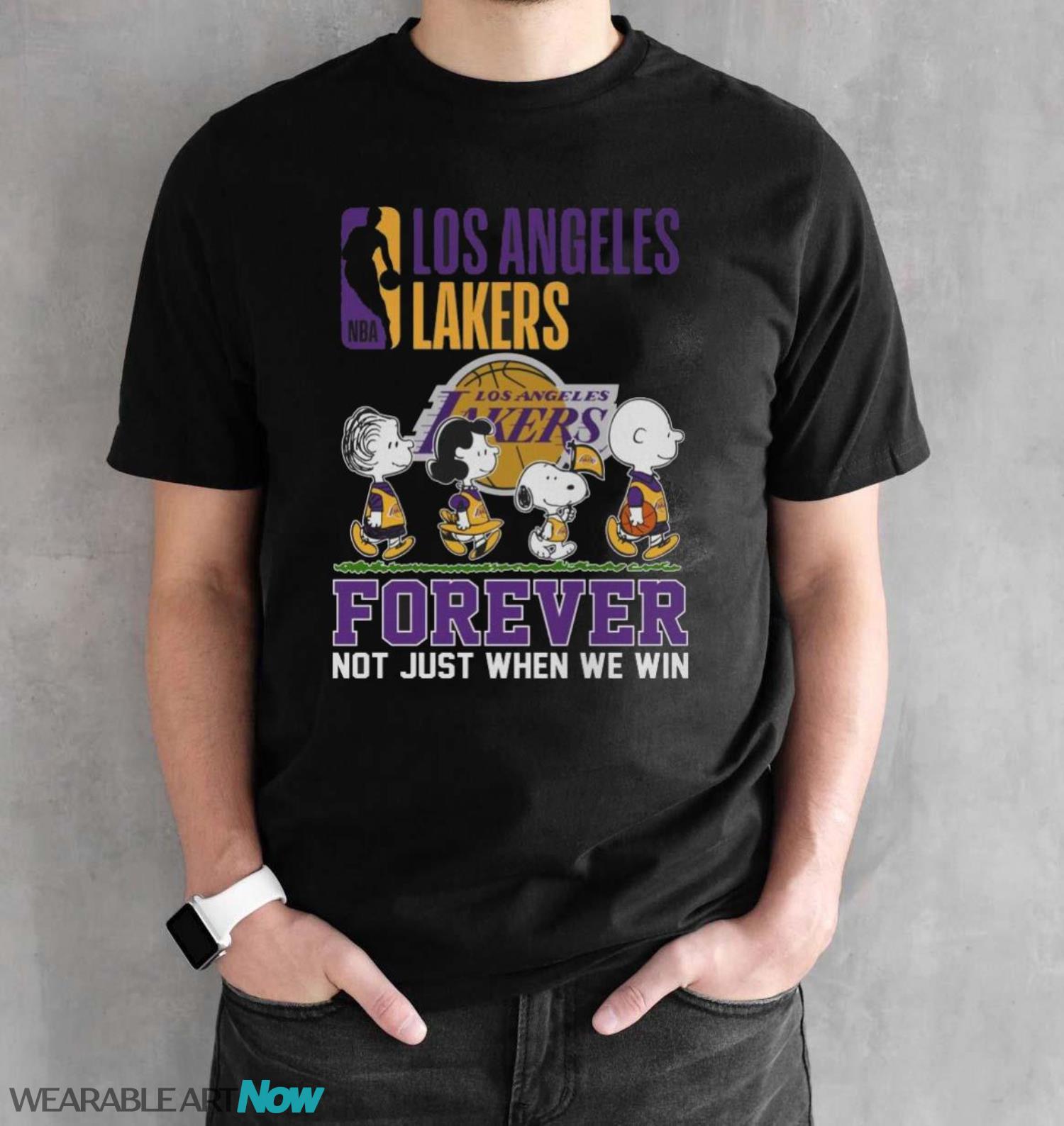 Los Angeles Lakers Snoopy Peanuts T Shirt, Forever Not Just When We Win Lakers Shirt - Black Unisex T-Shirt