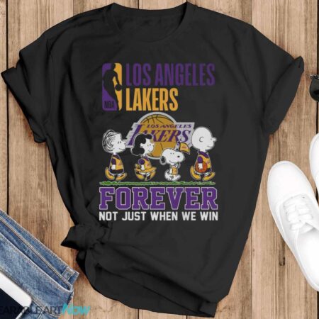 Los Angeles Lakers Snoopy Peanuts T Shirt, Forever Not Just When We Win Lakers Shirt - Black T-Shirt