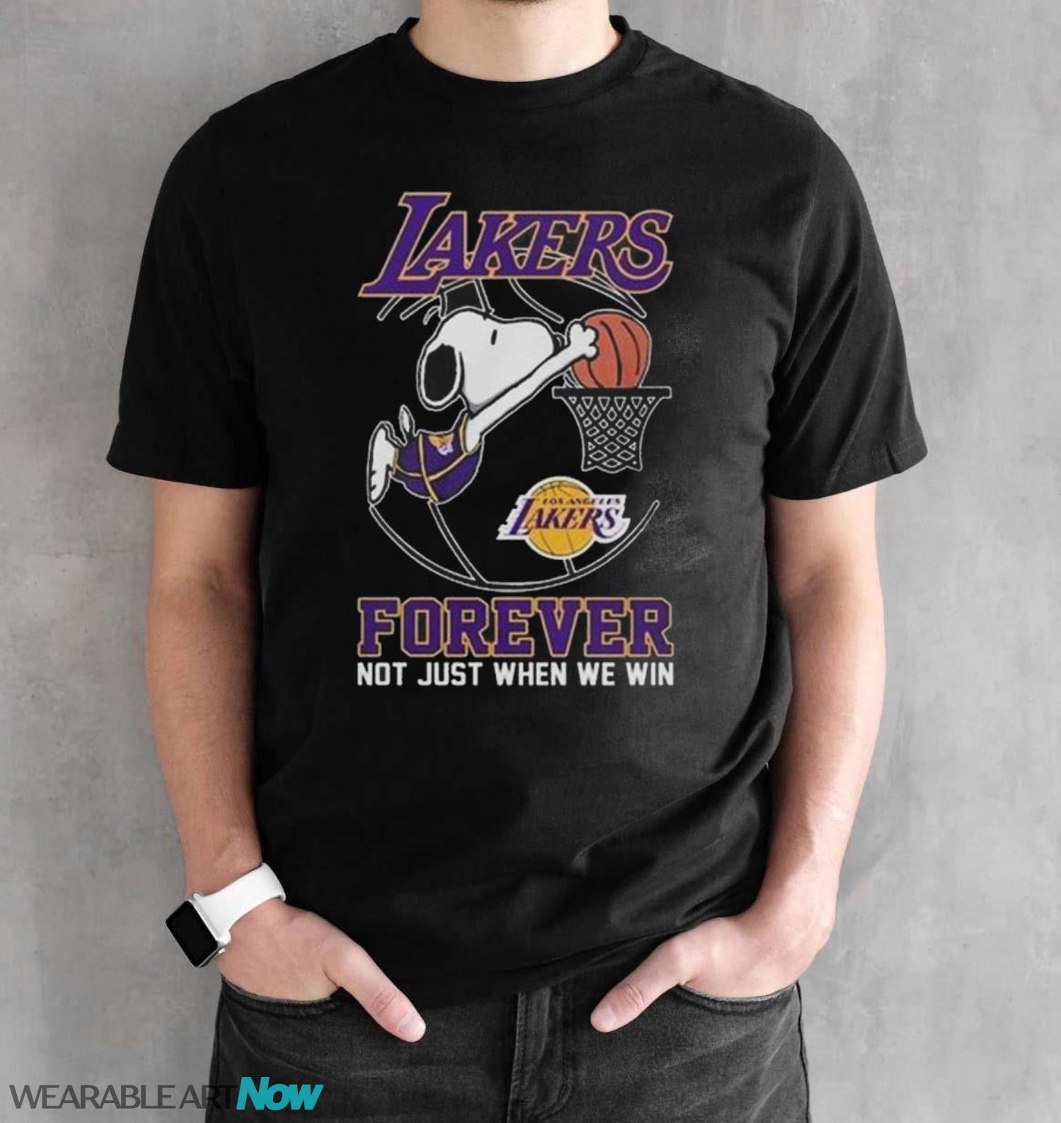 Los Angeles Lakers Snoopy Plays Basketball Forever Not Just When We Win 2024 Shirt - Black Unisex T-Shirt