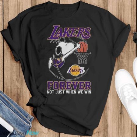 Los Angeles Lakers Snoopy Plays Basketball Forever Not Just When We Win 2024 Shirt - Black T-Shirt