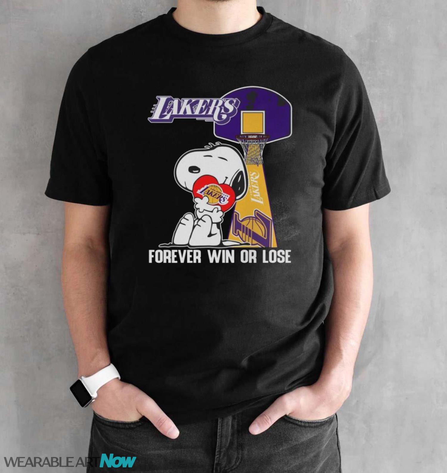 Los Angeles Lakers Snoopy Shirt, Lakers Forever Win Or Lose T Shirt - Black Unisex T-Shirt