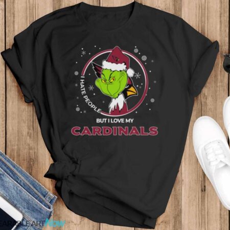 Christmas Grinch Santa I Hate People But I Love My Arizona Cardinals Shirt - Black T-Shirt