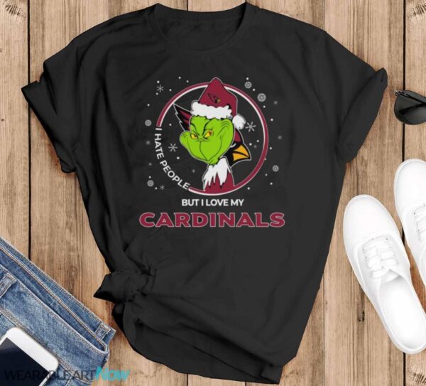 Christmas Grinch Santa I Hate People But I Love My Arizona Cardinals Shirt - Black T-Shirt