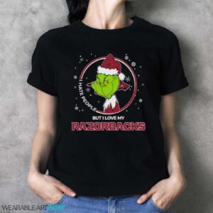 Christmas Grinch Santa I Hate People But I Love My Arkansas Razorbacks - Ladies T-Shirt