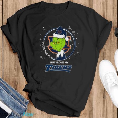 Christmas Grinch Santa I Hate People But I Love My Auburn Tigers Shirt - Black T-Shirt