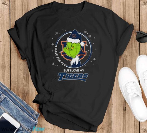 Christmas Grinch Santa I Hate People But I Love My Auburn Tigers Shirt - Black T-Shirt