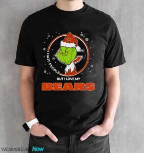 Christmas Grinch Santa I Hate People But I Love My Chicago Bears Shirt - Black Unisex T-Shirt