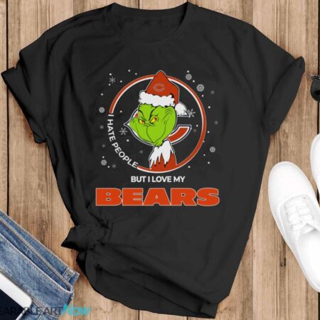 Christmas Grinch Santa I Hate People But I Love My Chicago Bears Shirt - Black T-Shirt