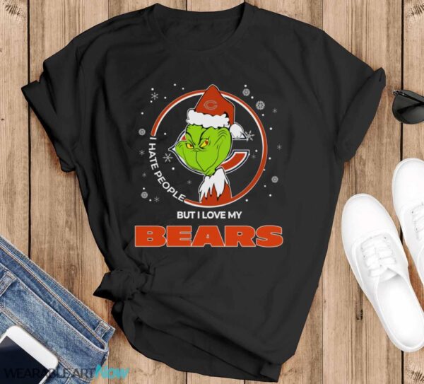 Christmas Grinch Santa I Hate People But I Love My Chicago Bears Shirt - Black T-Shirt