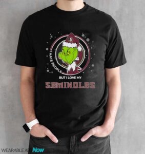 Christmas Grinch Santa I Hate People But I Love My Florida State Seminoles Shirt - Black Unisex T-Shirt