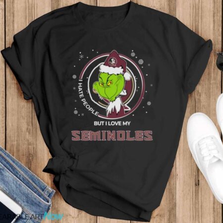 Christmas Grinch Santa I Hate People But I Love My Florida State Seminoles Shirt - Black T-Shirt