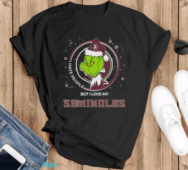 Christmas Grinch Santa I Hate People But I Love My Florida State Seminoles Shirt - Black T-Shirt