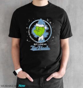 Christmas Grinch Santa I Hate People But I Love My North Carolina Tar Heels Shirt - Black Unisex T-Shirt