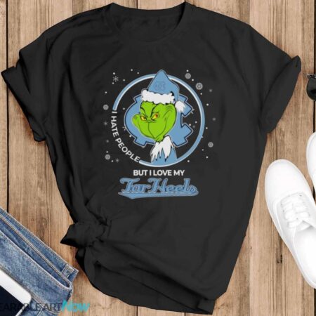 Christmas Grinch Santa I Hate People But I Love My North Carolina Tar Heels Shirt - Black T-Shirt