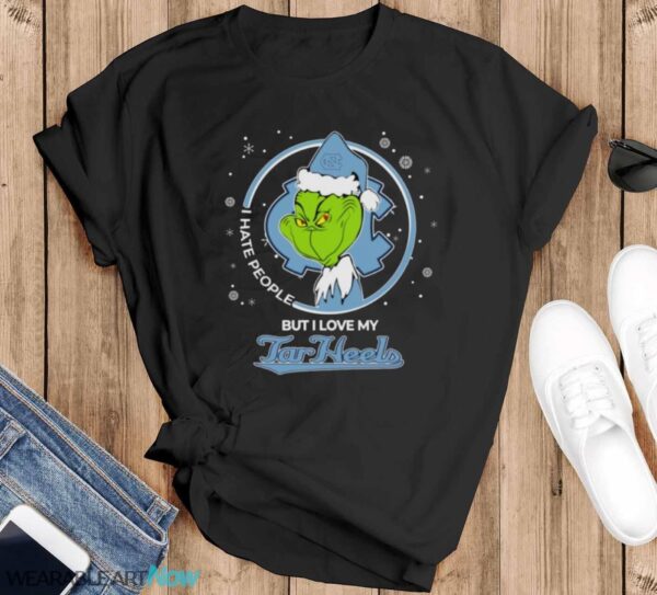 Christmas Grinch Santa I Hate People But I Love My North Carolina Tar Heels Shirt - Black T-Shirt