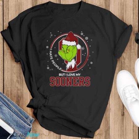 Christmas Grinch Santa I Hate People But I Love My Oklahoma Soonerson Shirt - Black T-Shirt