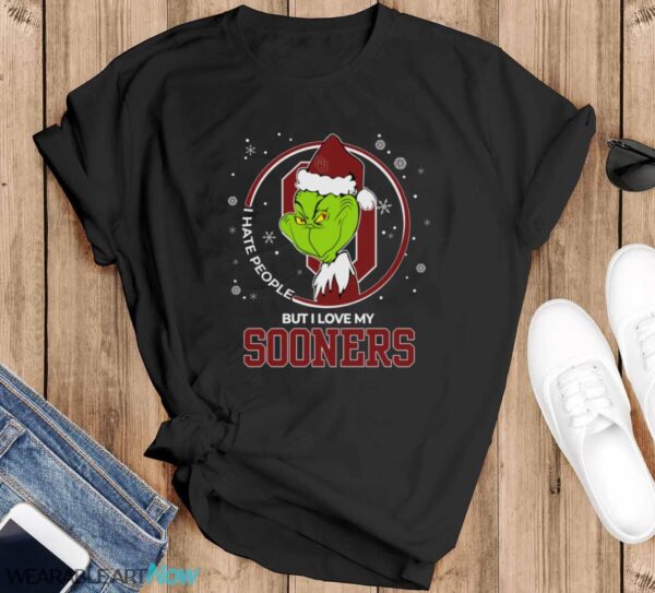 Christmas Grinch Santa I Hate People But I Love My Oklahoma Soonerson Shirt - Black T-Shirt