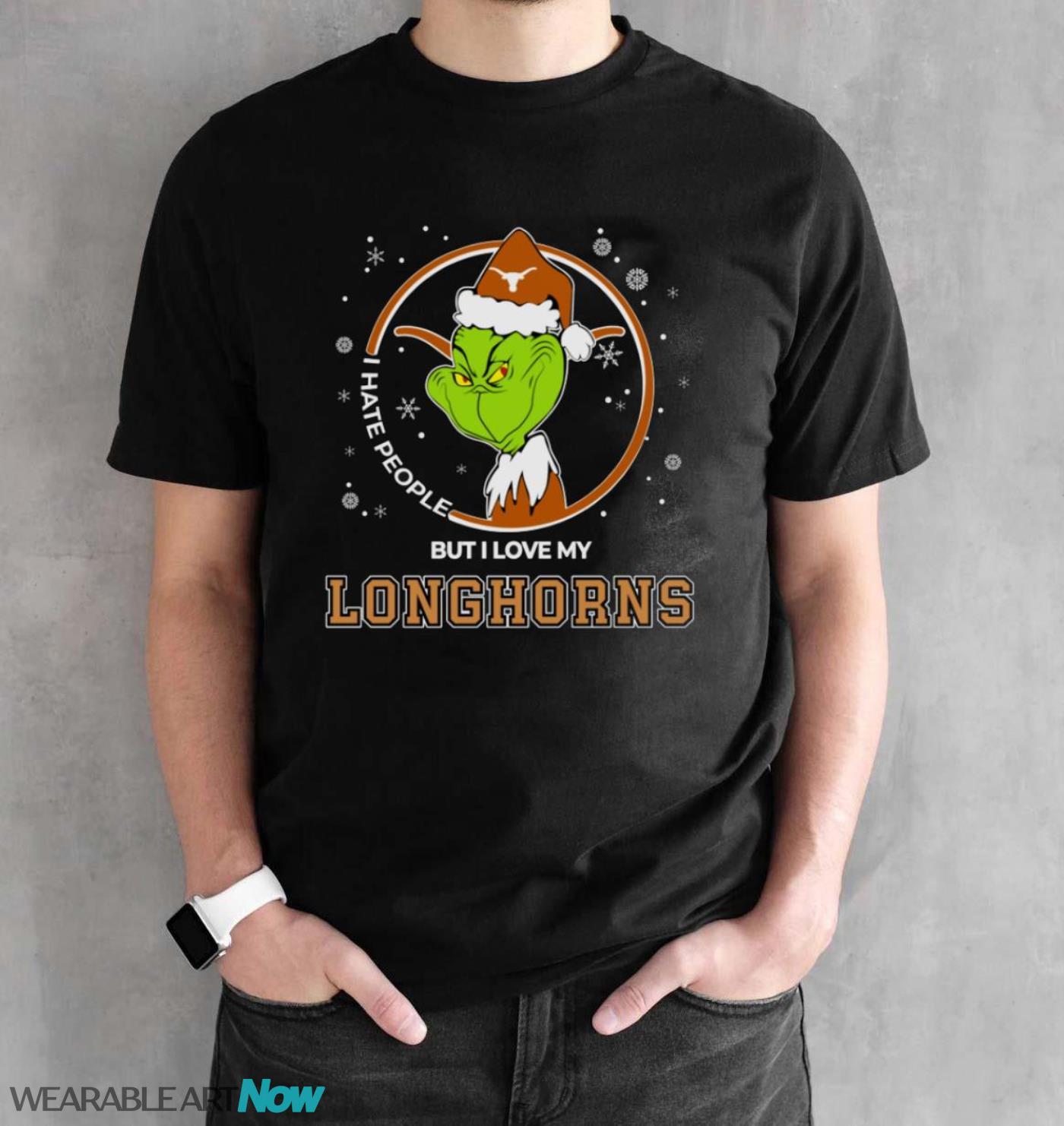 Christmas Grinch Santa I Hate People But I Love My Texas Longhorns Shirt - Black Unisex T-Shirt