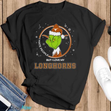 Christmas Grinch Santa I Hate People But I Love My Texas Longhorns Shirt - Black T-Shirt