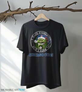 Green Cat With Santa Hat I Hate Everybody But I Love Chicago Cubs Christmas T-shirt - Black T-Shirt